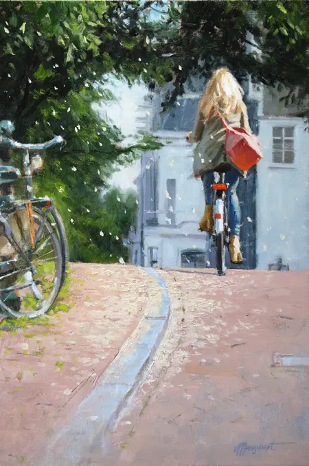 Richard van Mensvoort, Springsnow/Amstelkerk, Oil on canvas, 60x40 cm, €.1750,-