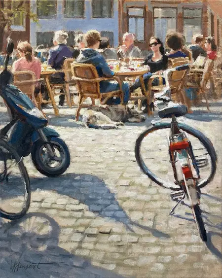 Richard van Mensvoort, Terras, 1450 euro, Oil on canvas in wooden frame, 50x40 cm