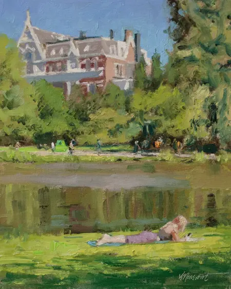 Richard van Mensvoort, Vondelpark, 30x24 cm, Oil on canvas in wooden frame, 30x24 cm
