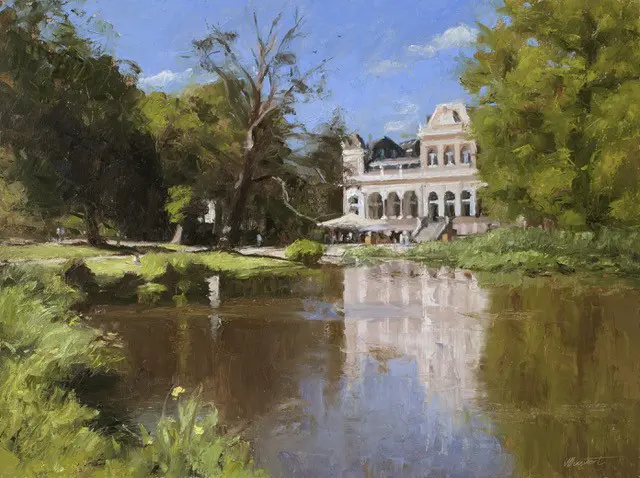 Richard van Mensvoort, Vondelpark, 2750 euro, Oil on panel in wooden frame, 60x80 cm