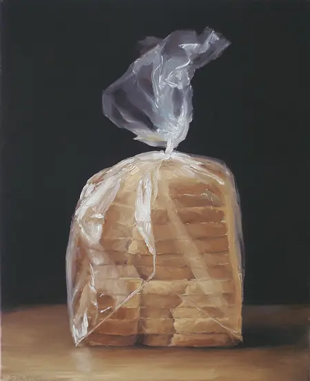 Serge de Vries, Brood in plastic zak, 245,- 25x20 cm, Oil on panel, unframed