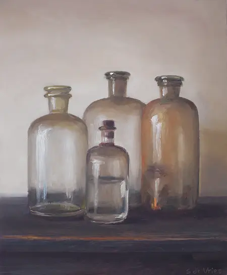 Serge de Vries, Flesjes, Oil on panel, unframed, 19,5x16 cm, €.245,-