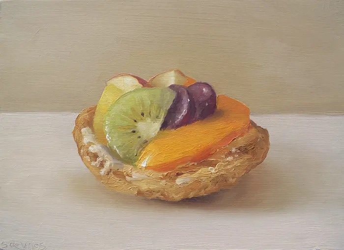 Serge de Vries, Fruittaartje, 295 euro, Oil on panel, unframed, 12x16 cm