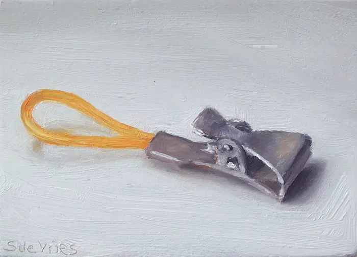 Serge de Vries, Handdoekclip, 100 euro, Oil on panel, unframed, 7x5,5 cm