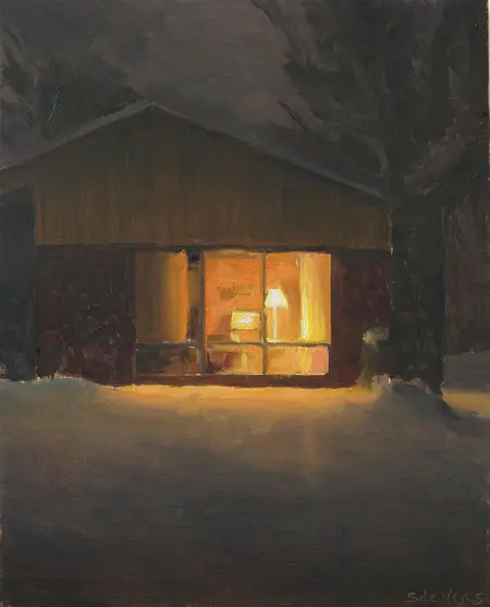 Serge de Vries, Huis in de nacht 5, Oil on panel, 19x15 cm, €.245,-