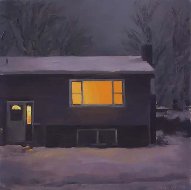 Serge de Vries, Huis in de nacht 6, Oil on panel, 17x17 cm, €.245,-