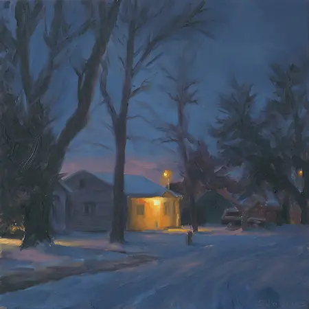 Serge de Vries, Huis in de nacht nr.9, 245 euro, Oil on panel, unframed, 18,5x18,5 cm