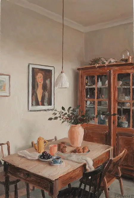 Serge de Vries, Interieur met Modigliani, 350 euro, Oil on panel, unframed, 23x15,5 cm