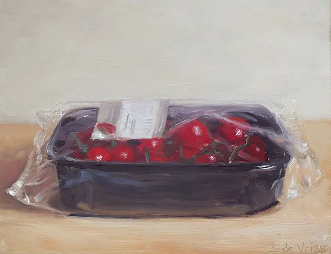 Serge de Vries, Kerstomaatjes, Oil on panel, 14x18 cm, €.195,-