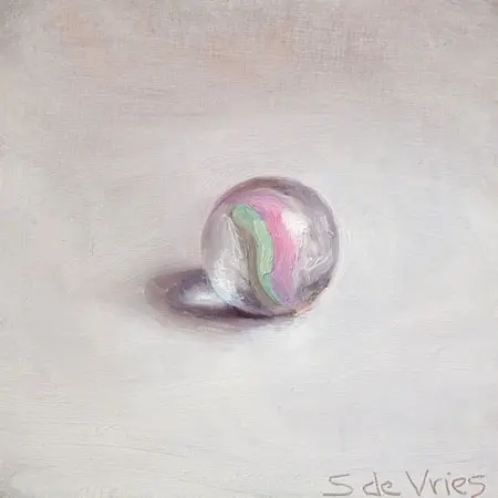 Serge de Vries, Knikker 6, Oil on panel, 7x7 cm, €.195,-