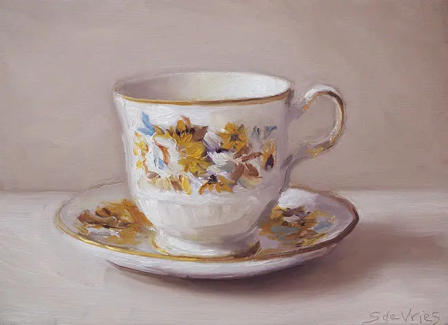 Serge de Vries, Kop en Schotel, Oil on panel, 13x18 cm, €.195,-