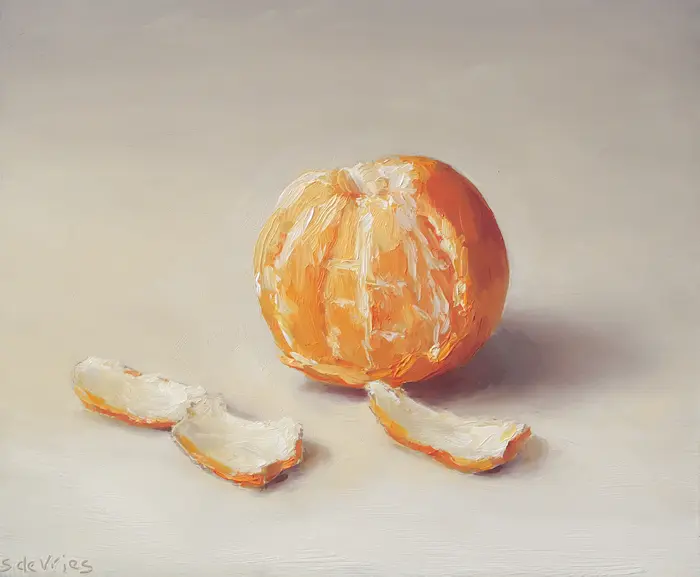 Serge de Vries, Mandarijn gepeld, 245 euro, Oil on panel, unframed, 11,5x14 cm