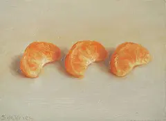 Serge de Vries, Mandarijn partjes, 295 euro, Oil on panel, unframed, 8,5x12 cm