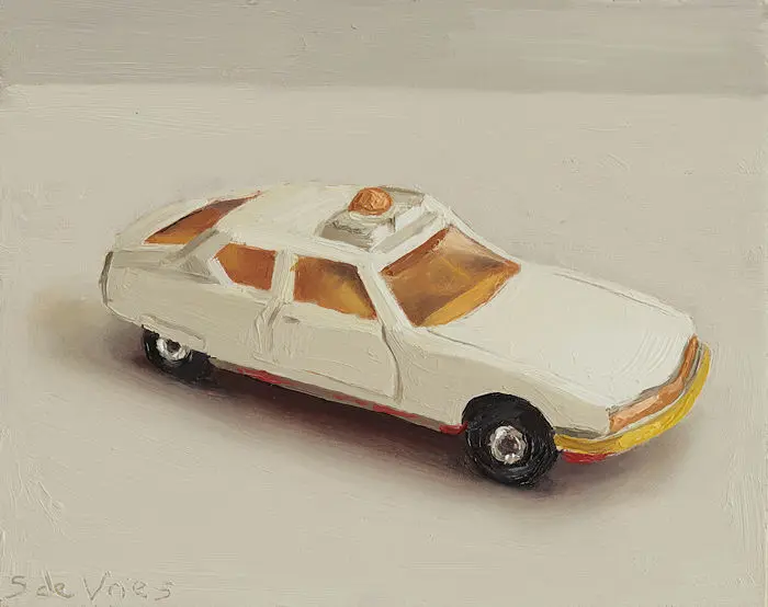 Serge de Vries, Model spoedarts auto, 450 euro, Oil on panel, unframed, 14x10 cm