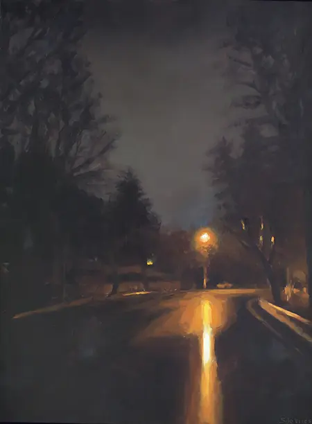 Serge de Vries, Nacht weg nr5, 825 euro, Oil on panel, unframed, 40x30 cm