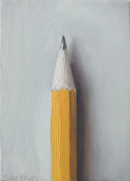 Serge de Vries, Potlood, 100 euro, Oil on panel, unframed, 7x5 cm