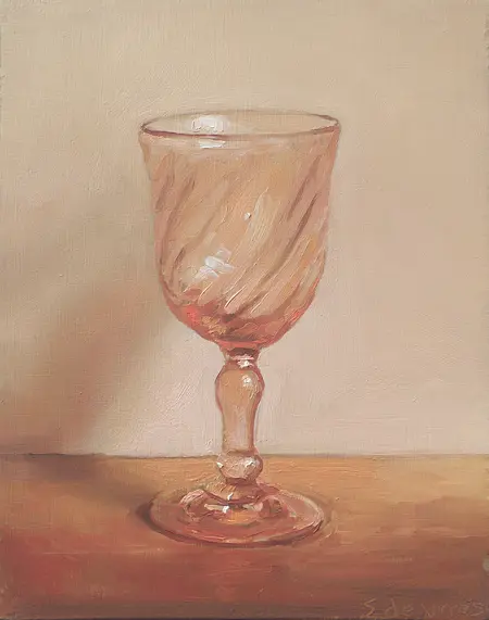 Serge de Vries, Roze glas, 295 euro, Oil on panel, unframed, 14,5x11,5 cm