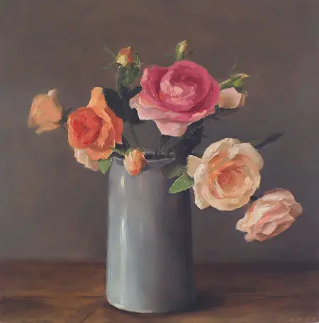 Serge de Vries, Rozen in vaas, 950 euro, Oil on panel, unframed, 30x30