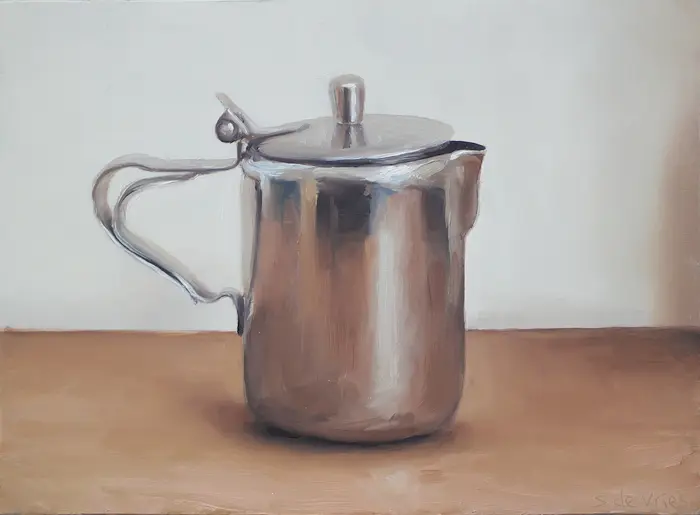 Serge de Vries, RVS melkkan, Oil on panel, unframed, 13,5x18,5 cm, €.245,-