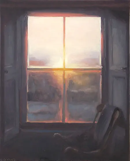 Serge de Vries, Stoel voor het raam, 245 euro, Oil on panel (unframed), 19x15,2 cm