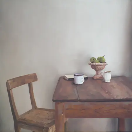 Serge de Vries, Tafel met peren, 825 euro, Oil on panel, unframed, 30x30 cm