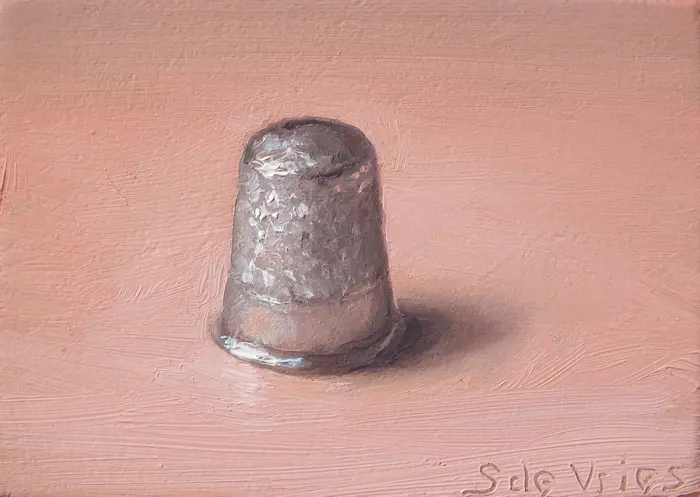 Serge de Vries, Vingerhoed, 100 euro, Oil on panel, unframed, 7x5,5 cm