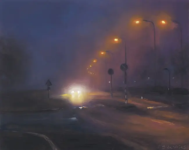 Serge de Vries, Weg in de nacht 2, Oil on panel, 16x20 cm, €.245,- euro
