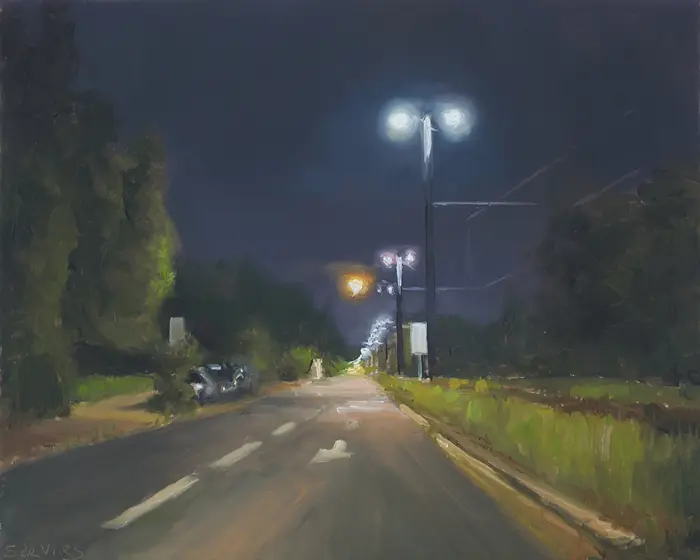Serge de Vries, Weg in de nacht nr.3, 245 euro, Oil on panel (unframed), 16,5x20,5 cm