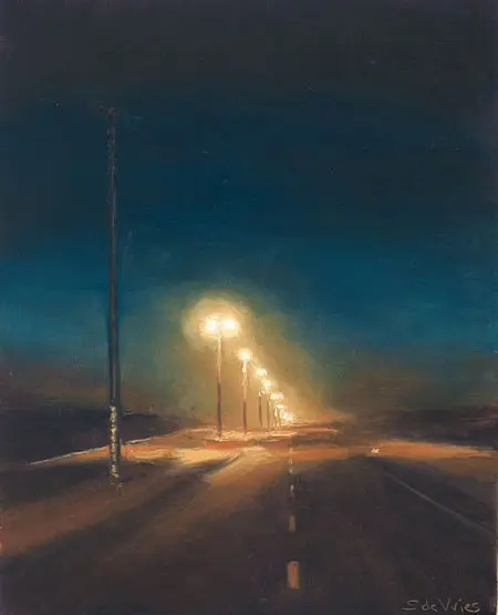 Serge de Vries, Weg in de nacht, Oil on panel, 19x15 cm, €.195,-