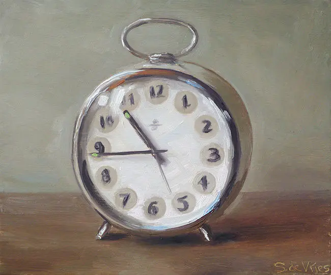 Serge de Vries, Wekker, Oil on panel, 13x16 cm, €.195,-