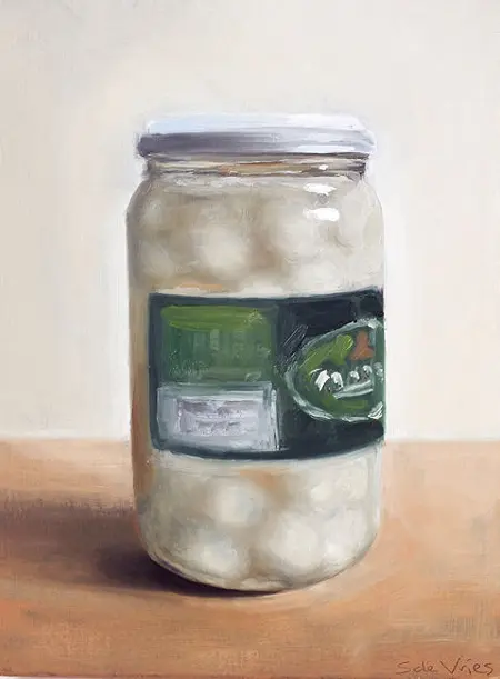 Serge de Vries, Zilveruitjes, Oil on panel, 18x13 cm, €.225,-