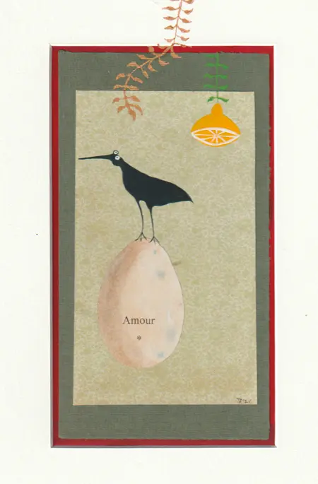 Tamar Rubinstein, Amour 6, Mixed media/collage on paper in wooden frame, 23x17 cm, 150,-