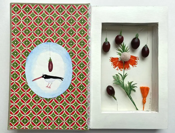 Tamar Rubinstein, De Wonderlijke natuur, 185 euro, Mixed media in vintage book, 23x29x3 cm