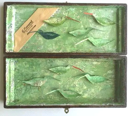Tamar Rubinstein, Draagbaar landschap: Vogeldoosje, 175 euro, Mixed media in cutlery box, 19x22 cm