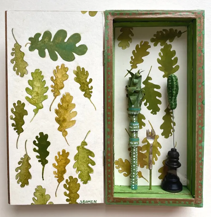 Tamar Rubinstein, Drie Bomen, 175 euro, Mixed media in box, 20x20x3 cm