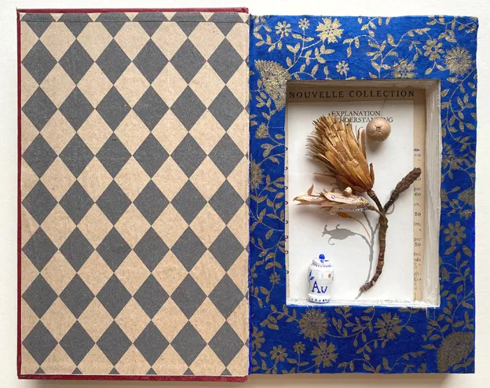 Tamar Rubinstein, Explanation, 185 euro, Mixed media in vintage book, 22x27x4 cm