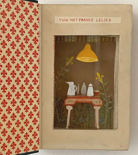 Tamar Rubinstein, Franse Lelies, 165 euro, Mixed media in old book, 22x28 cm