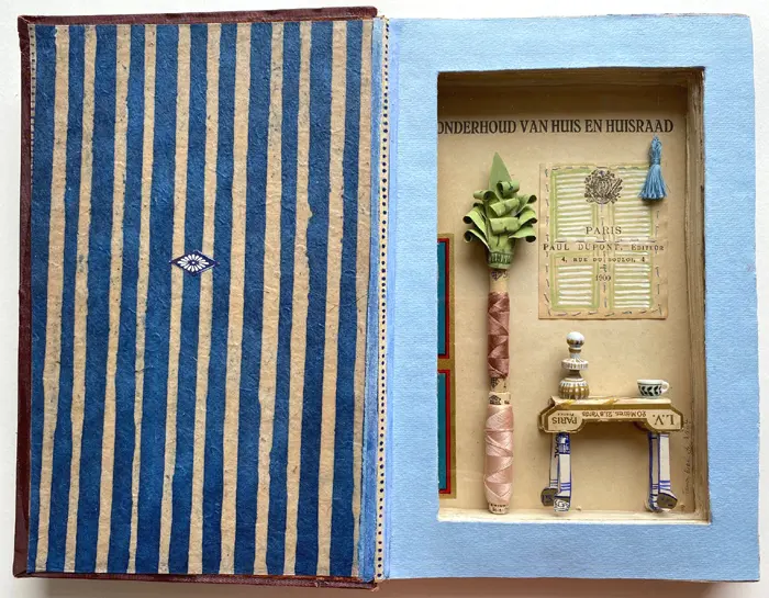 Tamar Rubinstein, Huisraad, 185 euro, Mixed media in vintage book, 24x32x4 cm