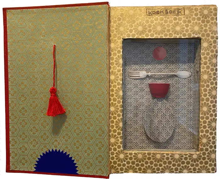 Tamar Rubinstein, Kookboek, Mixed media with old book, 18x22 cm, €.165,-
