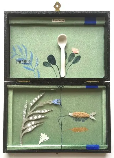 Tamar Rubinstein, Lepelboom 175 euro, Mixed media in cutlery box, 17x22 cm