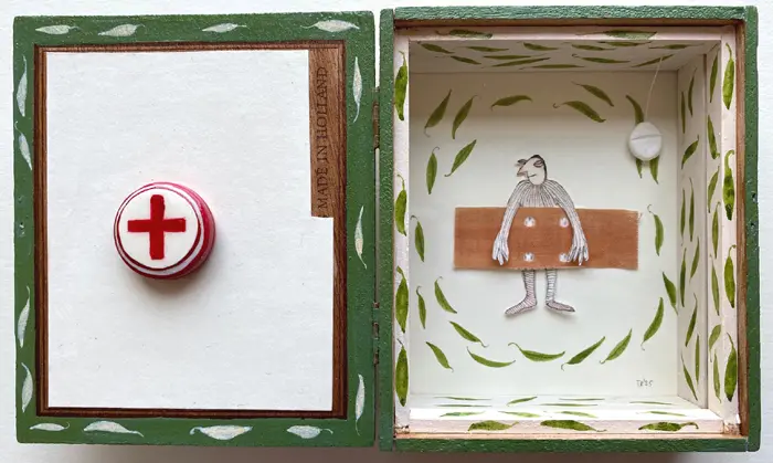 Tamar Rubinstein, Nachtrust 1, 150 euro, Mixed media/collage in cigar box, 12x21x4 cm