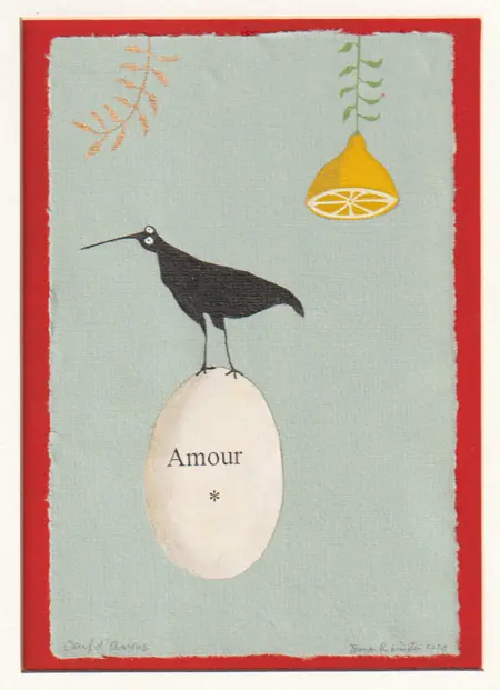 Tamar Rubinstein, Oeuf d'amour, Mixed media in wooden frame, 27x21 cm, €.150,-