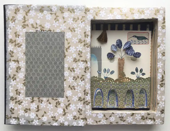 Tamar Rubinstein, Paleistuin 1, Mixed media/collage in book (can be hung), 19x27 cm, 165,-