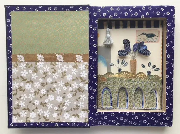 Tamar Rubinstein, Paleistuin 3, Mixed media/collage in book (can be hung), 19x26 cm, 165,-