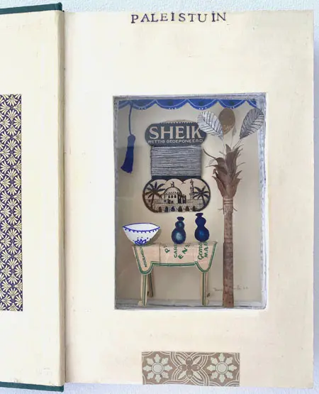 Tamar Rubinstein, paleistuin, 185 euro, Mixed media in old book, 20x26x4 cm
