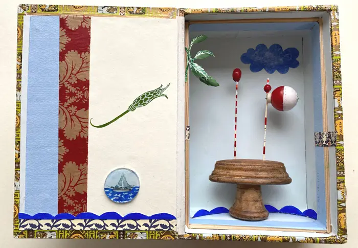 Tamar Rubinstein, Romeo en Juliette aan zee, 195 euro, Mixed media in cigar box (can be hung), 20x28x7 cm