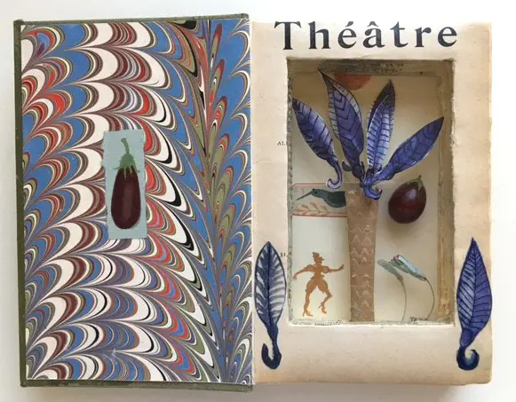 Tamar Rubinstein, Théatre, Mixed media in old book, 17x22 cm, €.165,- euro