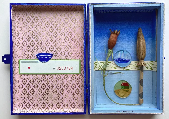 Tamar Rubinstein, Twee Patrijspoorten, 165 euro, Mixed media in cigar box, 17x24x4 cm