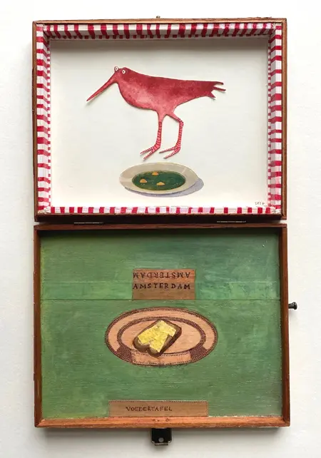 Tamar Rubinstein, Voedertafel, 165 euro, Mixed media in cigar box, 17x28x3 cm