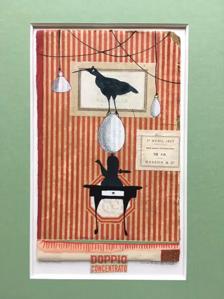 Tamar Rubinstein, Vogelstapel, Mixed media and collage on paper in wooden frame, 33x24 cm, €.175,-